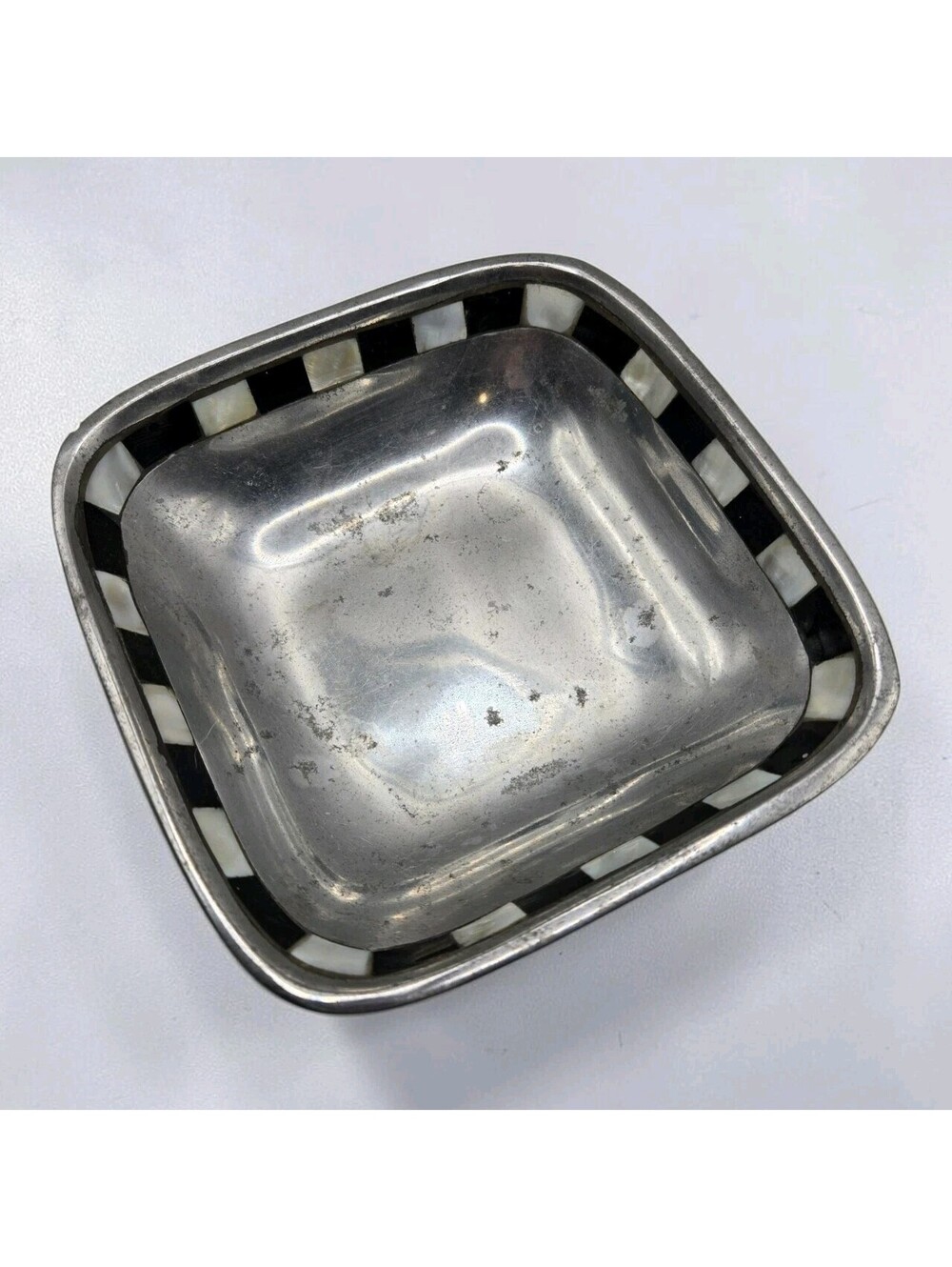 Towle Silversmith Aluminum Silverplate Square Serving Bowl Mother of Pearl Inlay